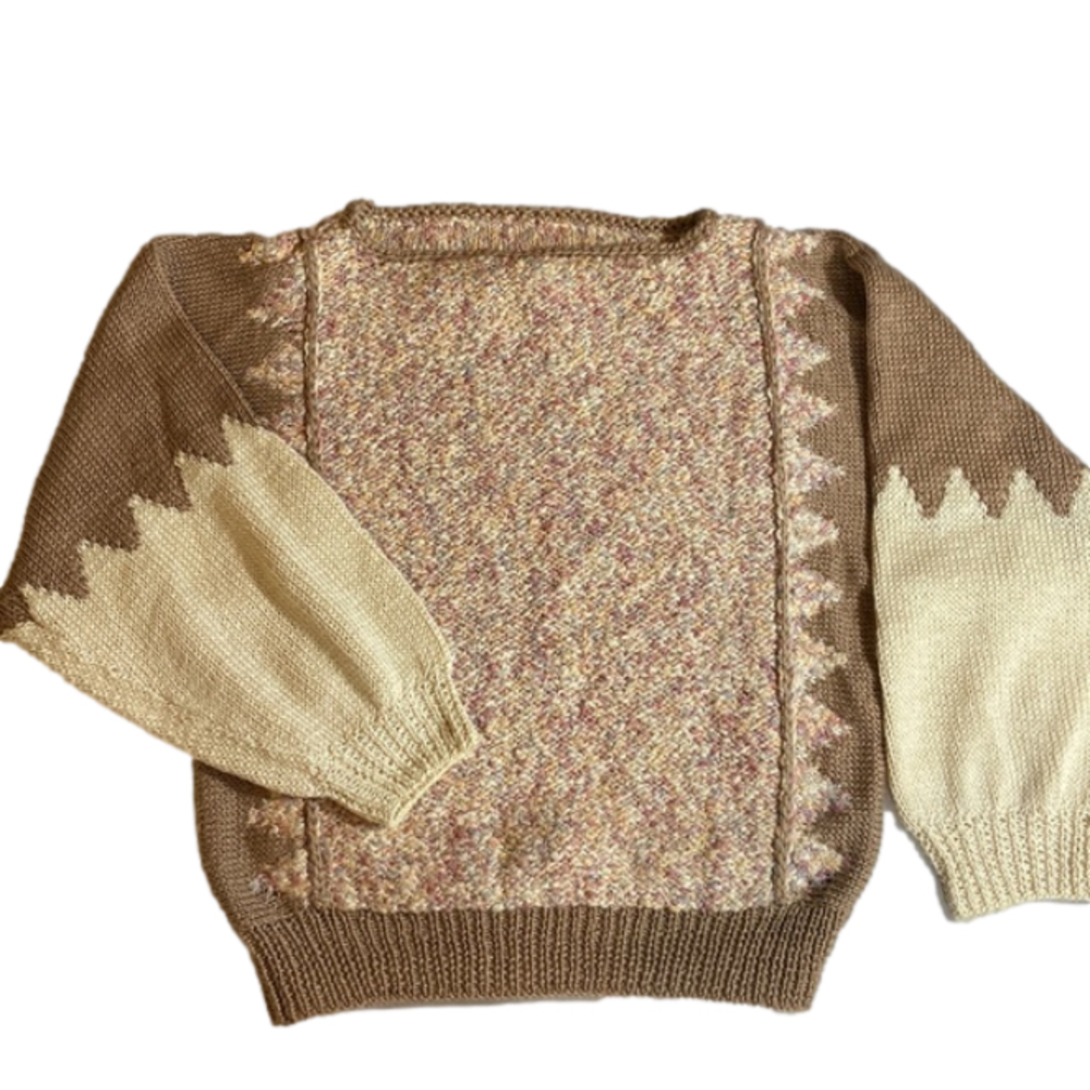 Handmade Knit Boho Sweater Tan Cream Pastel Cozy Cottagecore Large Chunky - Picture 7 of 14